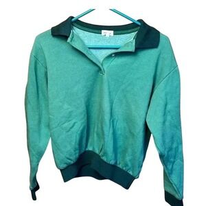 DONNI Wome Green Polo Collar Sweatshirt XXS USA Coastal Grandmother Retro Earthy